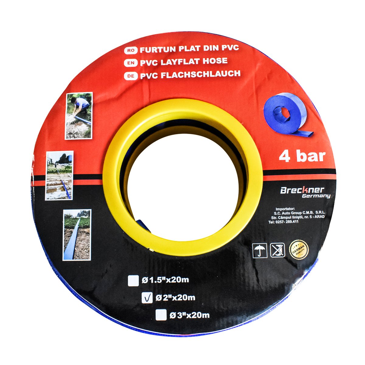 Furtun plat, siliconat pentru irigat din PVC 2 toli lungime 20m Breckner Germany